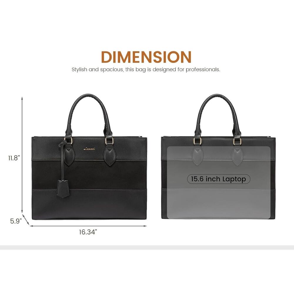 Lovevook Colorblock Vegan Leather Laptop Briefcase Tote Bag - Picture 5 of 15